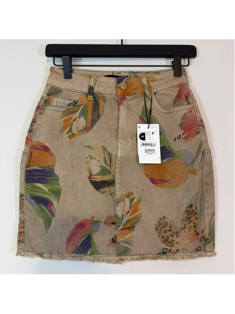DESIGUAL Floral Leopard Print Denim Miniskirt NWT Size 0 US Frayed Hem $115